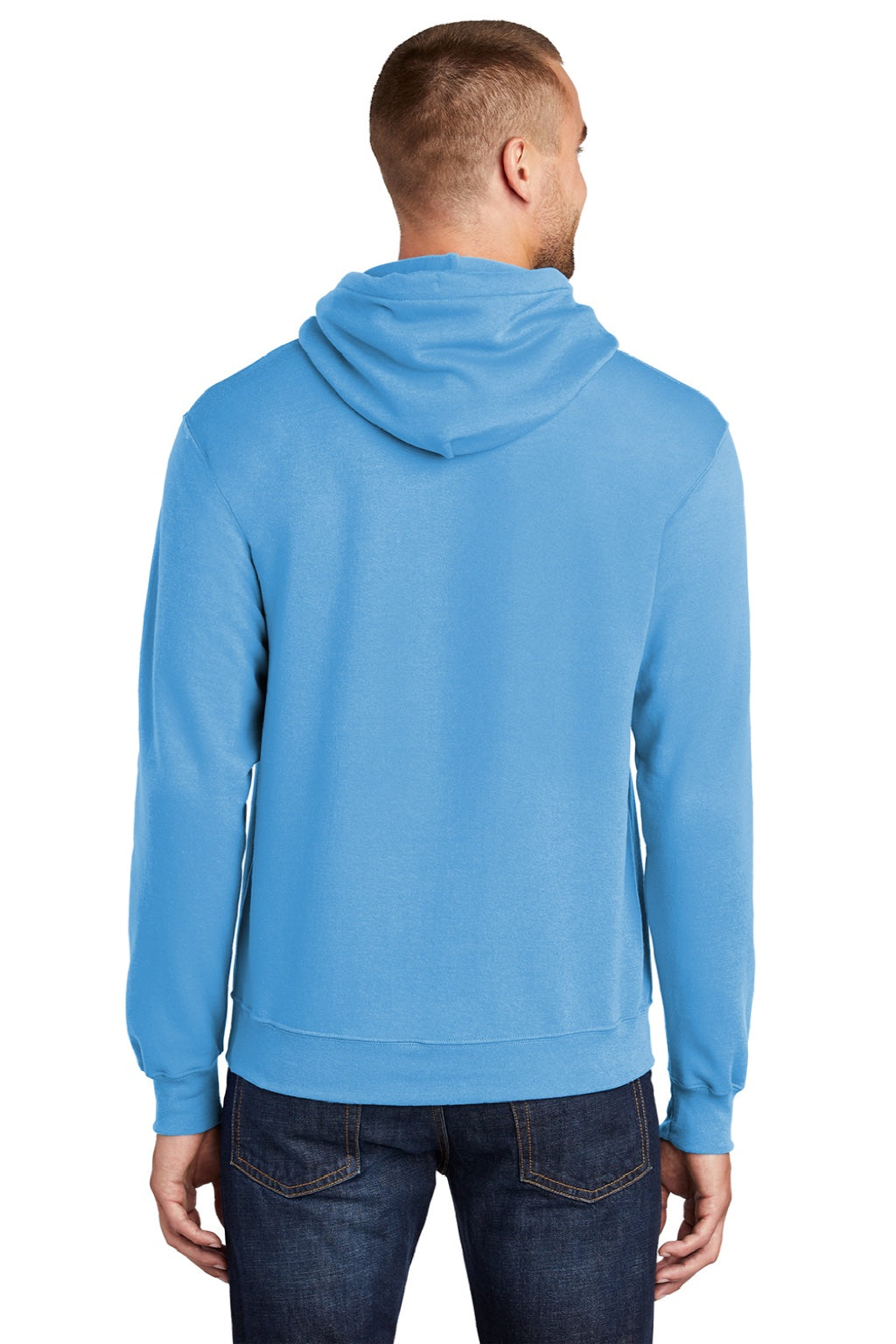 Port & Company PC78H/PC78HT Mens Core Pill Resistant Fleece Hooded Sweatshirt Hoodie w/ Pouch Pocket Aquatic Blue Model Back