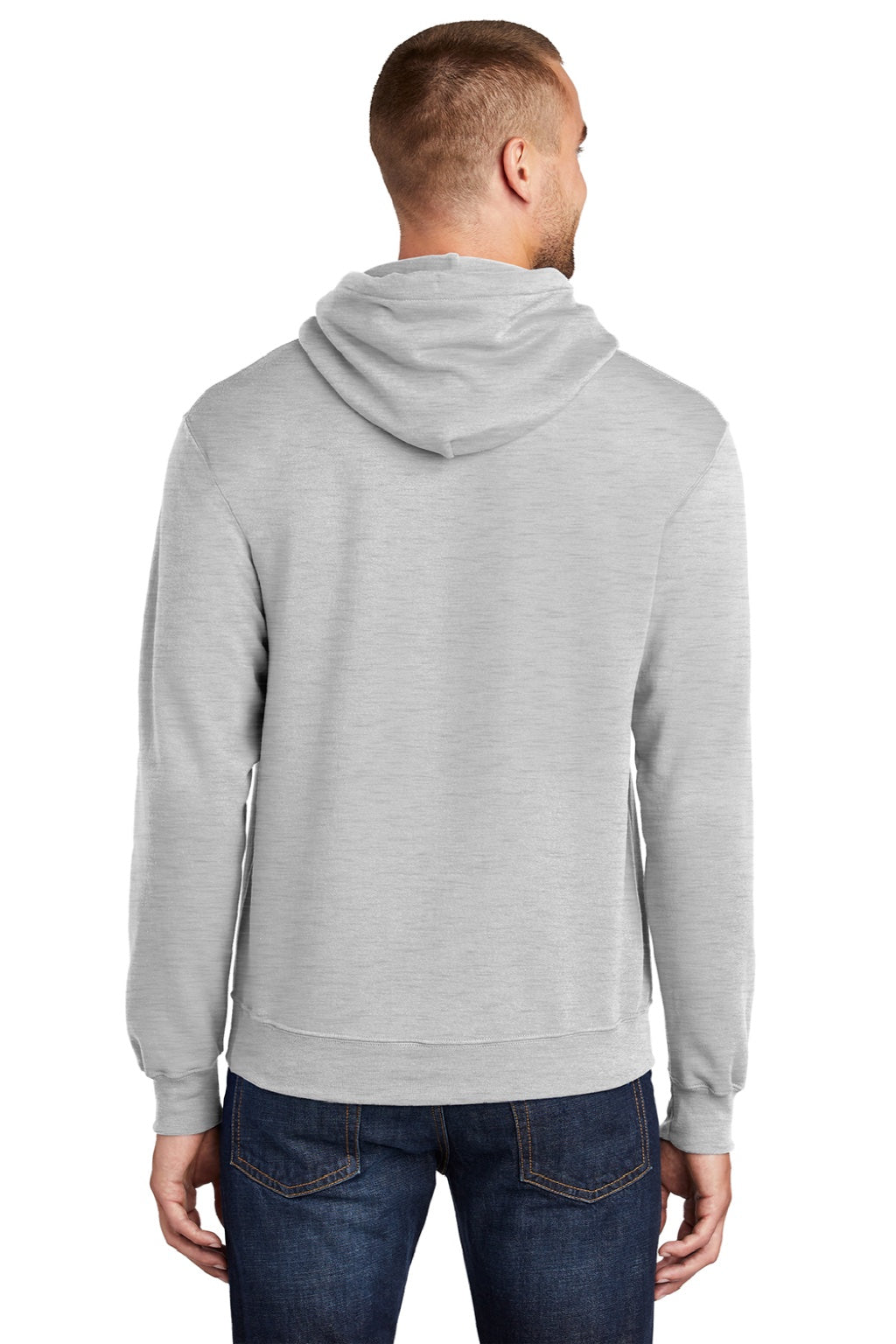 Port & Company PC78H/PC78HT Mens Core Pill Resistant Fleece Hooded Sweatshirt Hoodie w/ Pouch Pocket Ash Grey Model Back