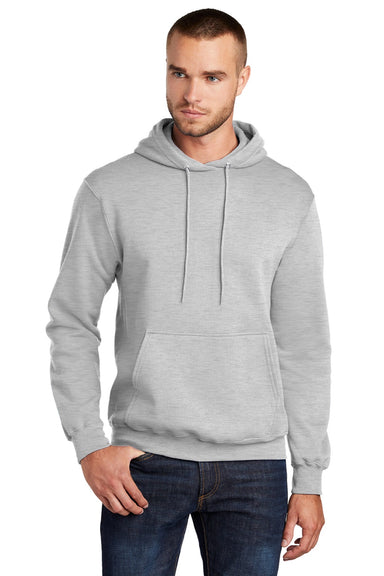 Port & Company PC78H/PC78HT Mens Core Pill Resistant Fleece Hooded Sweatshirt Hoodie w/ Pouch Pocket Ash Grey Model Front
