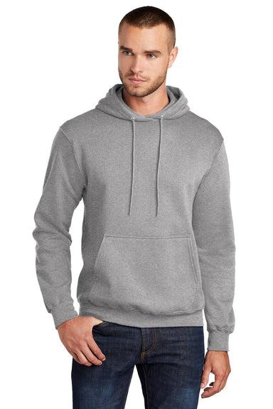 Port & Company PC78H/PC78HT Mens Core Pill Resistant Fleece Hooded Sweatshirt Hoodie w/ Pouch Pocket Heather Grey Model Front