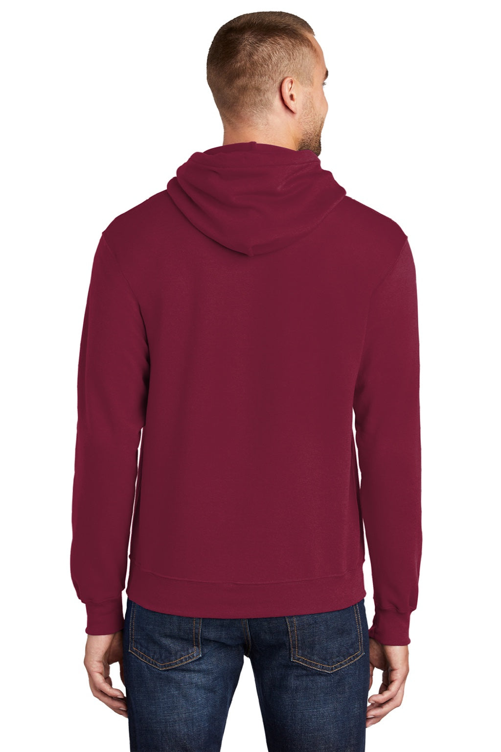 Port & Company PC78H/PC78HT Mens Core Pill Resistant Fleece Hooded Sweatshirt Hoodie w/ Pouch Pocket Cardinal Red Model Back