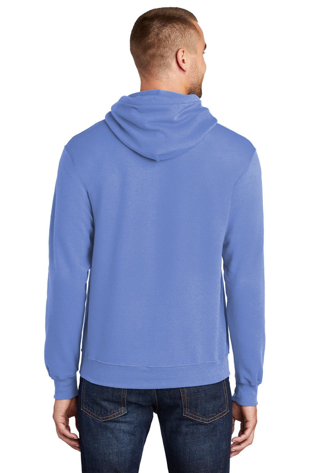 Port & Company PC78H/PC78HT Mens Core Pill Resistant Fleece Hooded Sweatshirt Hoodie w/ Pouch Pocket Carolina Blue Model Back