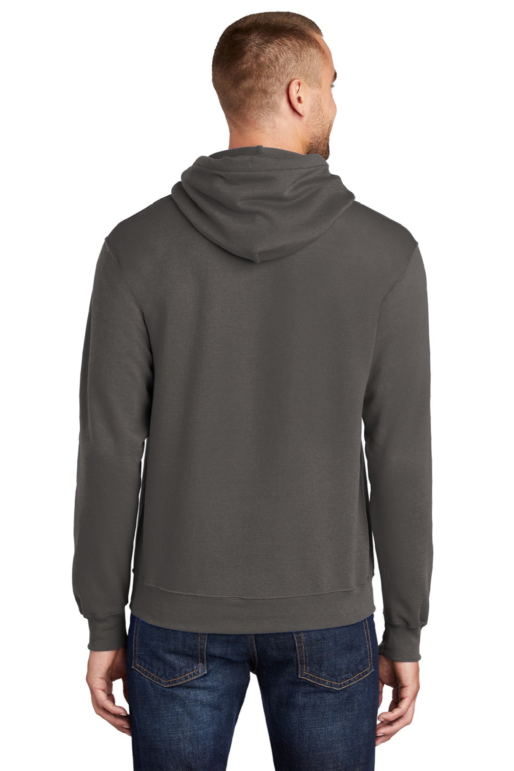 Port & Company PC78H/PC78HT Mens Core Pill Resistant Fleece Hooded Sweatshirt Hoodie w/ Pouch Pocket Charcoal Grey Model Back