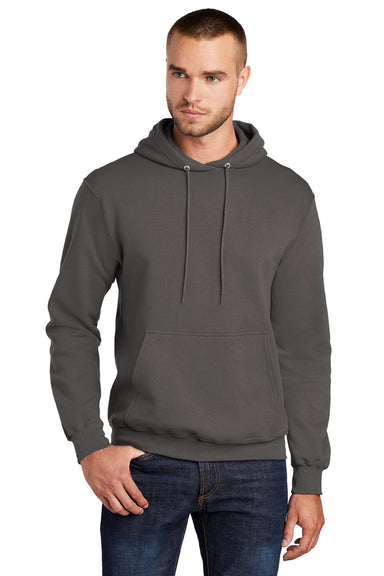 Port & Company PC78H/PC78HT Mens Core Pill Resistant Fleece Hooded Sweatshirt Hoodie w/ Pouch Pocket Charcoal Grey Model Front