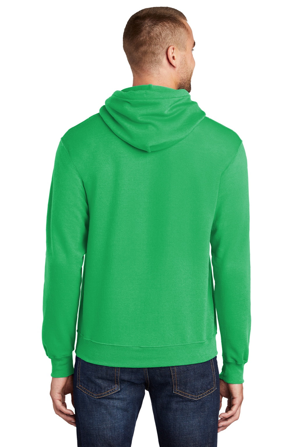 Port & Company PC78H/PC78HT Mens Core Pill Resistant Fleece Hooded Sweatshirt Hoodie w/ Pouch Pocket Clover Green Model Back