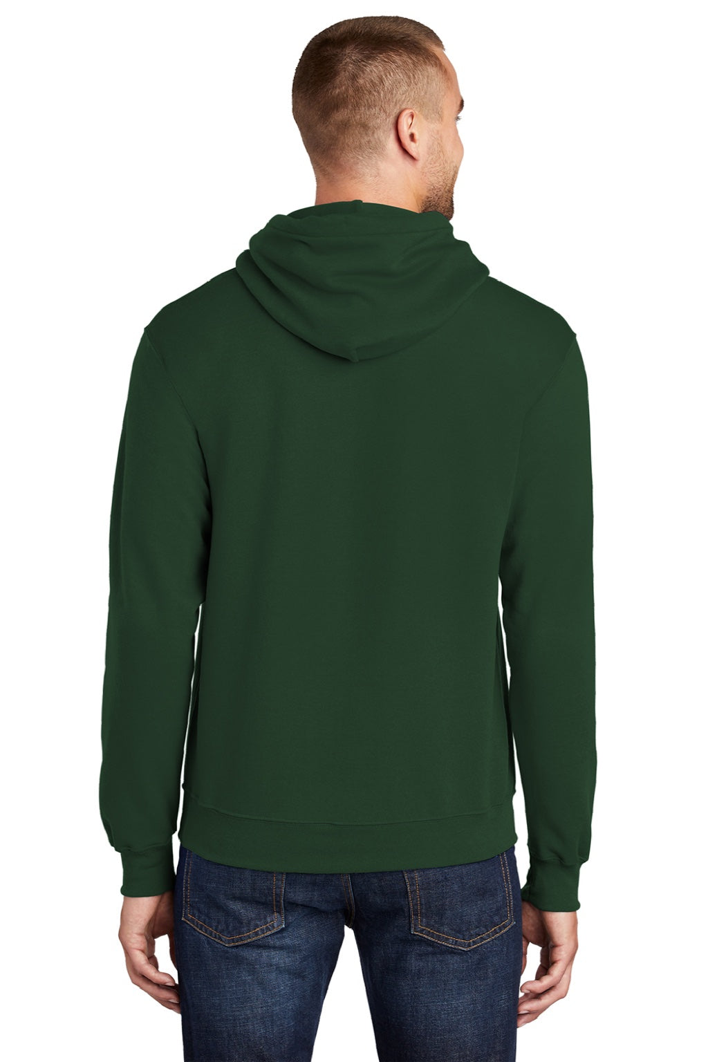 Port & Company PC78H/PC78HT Mens Core Pill Resistant Fleece Hooded Sweatshirt Hoodie w/ Pouch Pocket Dark Green Model Back