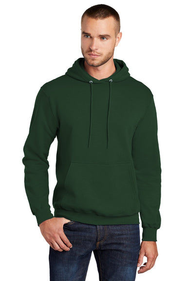 Port & Company PC78H/PC78HT Mens Core Pill Resistant Fleece Hooded Sweatshirt Hoodie w/ Pouch Pocket Dark Green Model Front