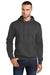 Port & Company PC78H/PC78HT Mens Core Pill Resistant Fleece Hooded Sweatshirt Hoodie w/ Pouch Pocket Heather Dark Grey Model Front