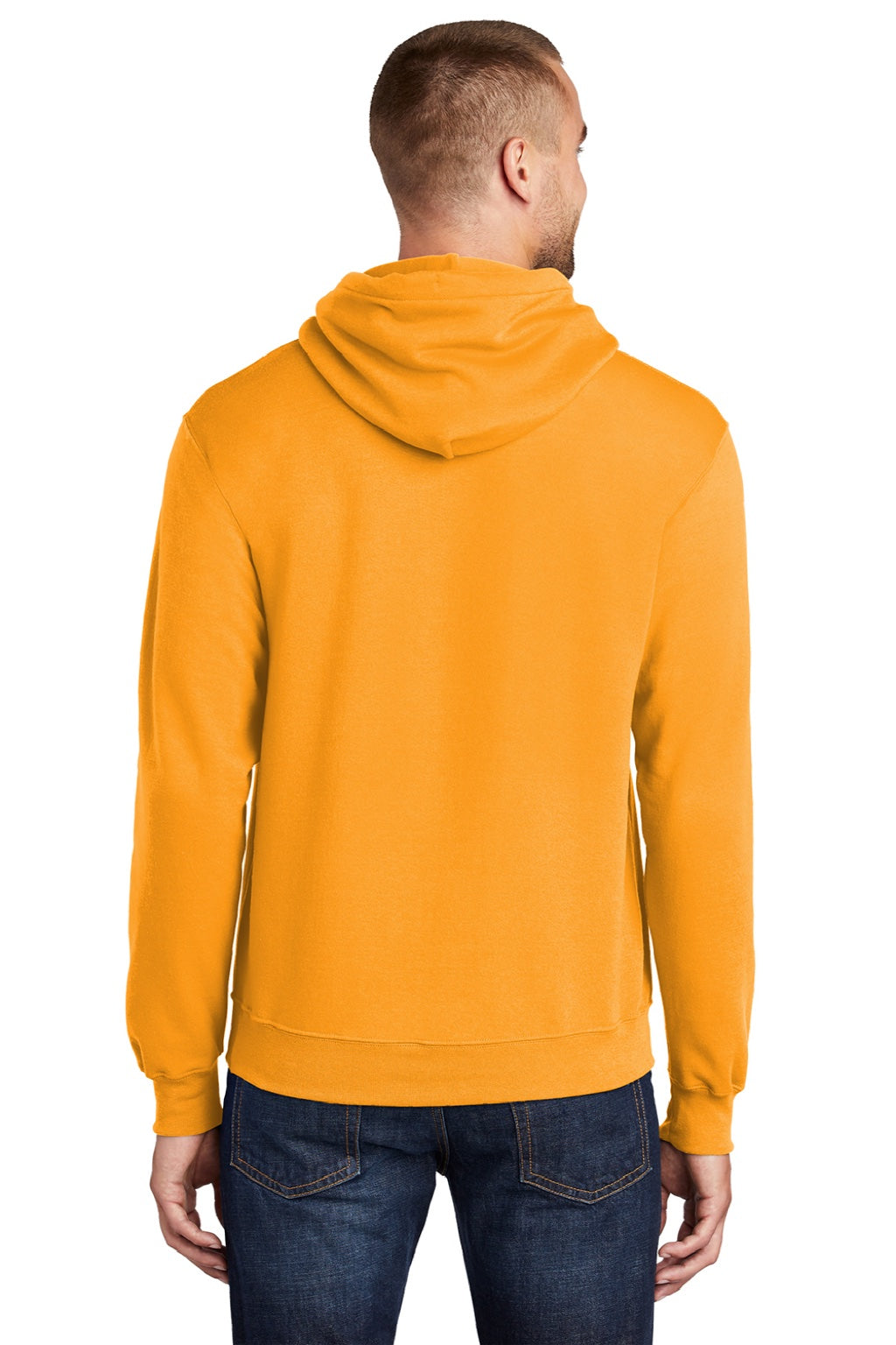 Port & Company PC78H/PC78HT Mens Core Pill Resistant Fleece Hooded Sweatshirt Hoodie w/ Pouch Pocket Gold Model Back