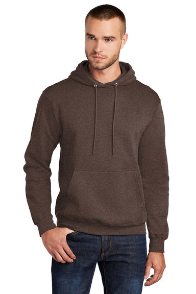 Port & Company PC78H/PC78HT Mens Core Pill Resistant Fleece Hooded Sweatshirt Hoodie w/ Pouch Pocket Heather Dark Chocolate Brown Model Front