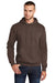 Port & Company PC78H/PC78HT Mens Core Pill Resistant Fleece Hooded Sweatshirt Hoodie w/ Pouch Pocket Heather Dark Chocolate Brown Model Front