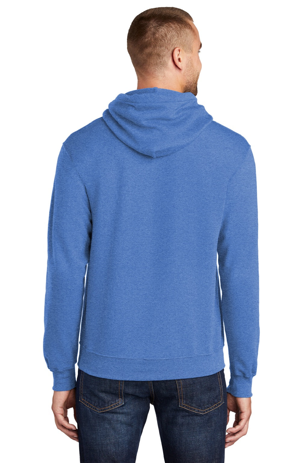 Port & Company PC78H/PC78HT Mens Core Pill Resistant Fleece Hooded Sweatshirt Hoodie w/ Pouch Pocket Heather Royal Blue Model Back