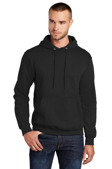 Port & Company PC78H/PC78HT Mens Core Pill Resistant Fleece Hooded Sweatshirt Hoodie w/ Pouch Pocket Jet Black Model Front