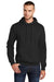 Port & Company PC78H/PC78HT Mens Core Pill Resistant Fleece Hooded Sweatshirt Hoodie w/ Pouch Pocket Jet Black Model Front