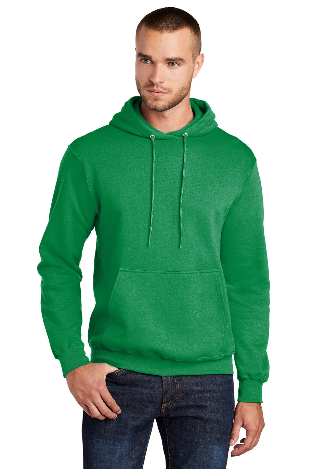 Port & Company PC78H/PC78HT Mens Core Pill Resistant Fleece Hooded Sweatshirt Hoodie w/ Pouch Pocket Kelly Green Model Front