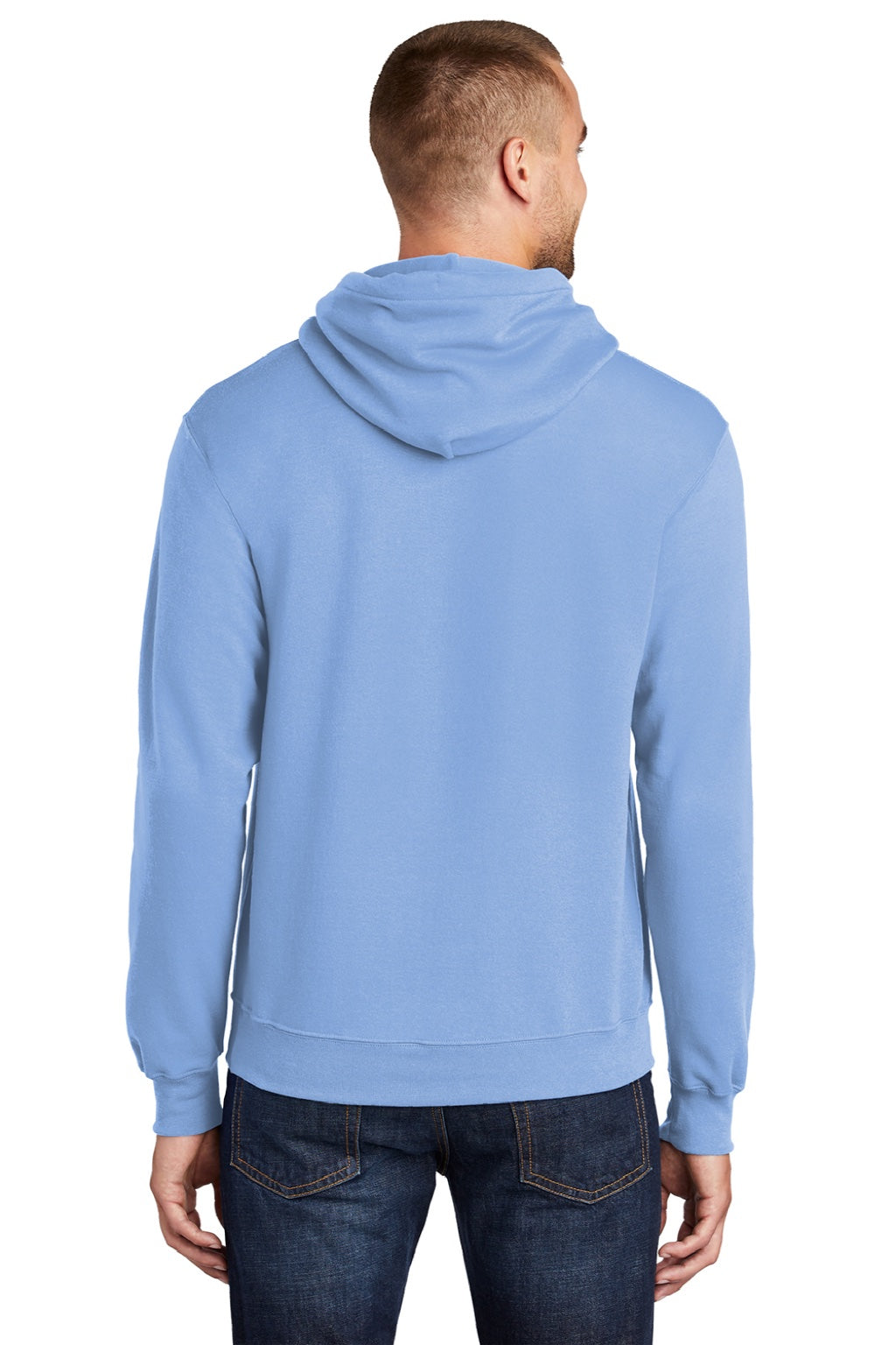 Port & Company PC78H/PC78HT Mens Core Pill Resistant Fleece Hooded Sweatshirt Hoodie w/ Pouch Pocket Light Blue Model Back