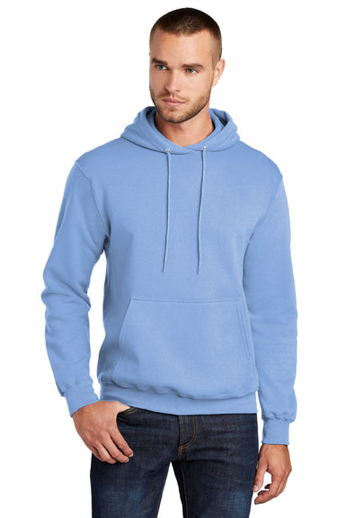 Port & Company PC78H/PC78HT Mens Core Pill Resistant Fleece Hooded Sweatshirt Hoodie w/ Pouch Pocket Light Blue Model Front