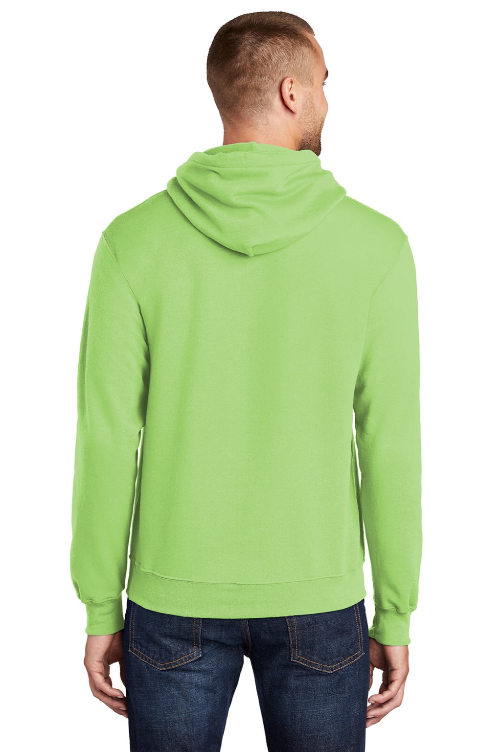 Port & Company PC78H/PC78HT Mens Core Pill Resistant Fleece Hooded Sweatshirt Hoodie w/ Pouch Pocket Lime Green Model Back