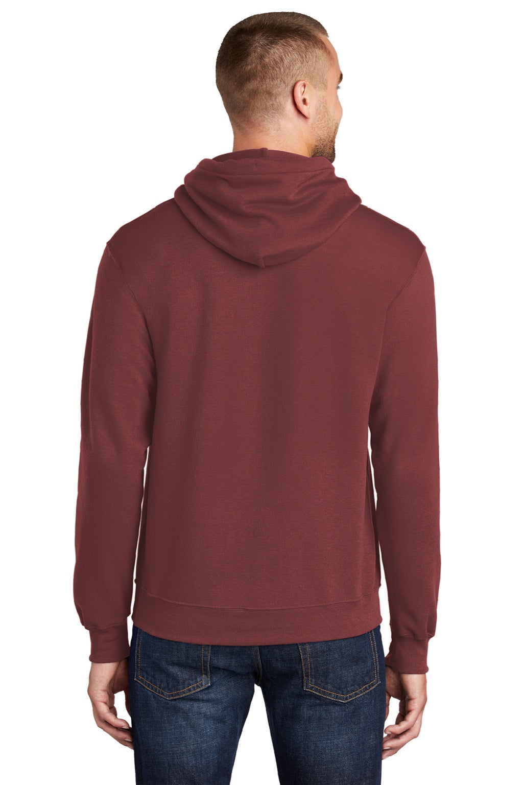 Port & Company PC78H/PC78HT Mens Core Pill Resistant Fleece Hooded Sweatshirt Hoodie w/ Pouch Pocket Maroon Model Back