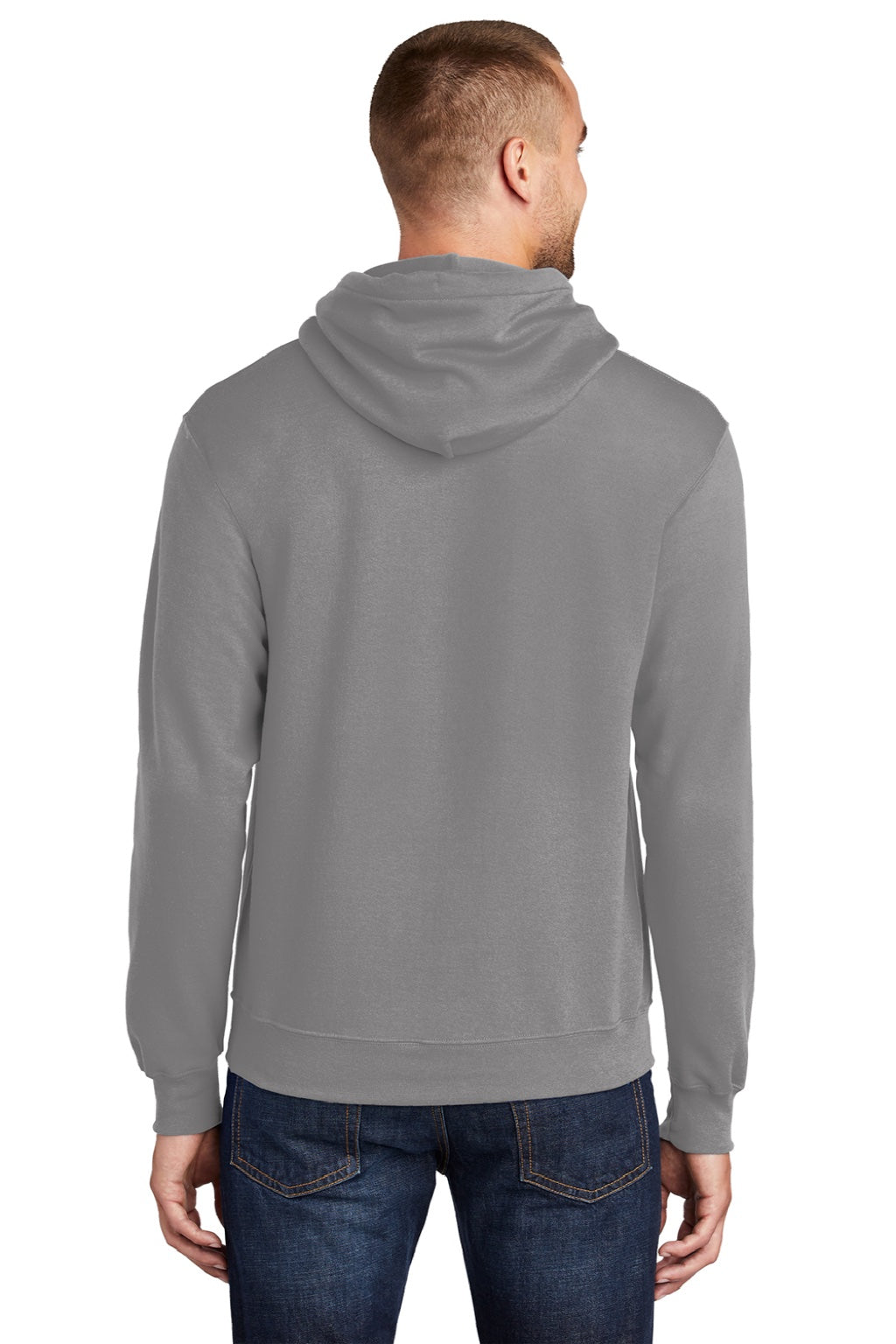 Port & Company PC78H/PC78HT Mens Core Pill Resistant Fleece Hooded Sweatshirt Hoodie w/ Pouch Pocket Medium Grey Model Back