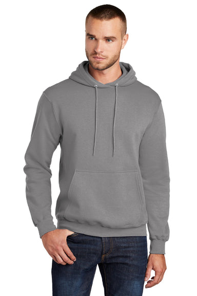 Port & Company PC78H/PC78HT Mens Core Pill Resistant Fleece Hooded Sweatshirt Hoodie w/ Pouch Pocket Medium Grey Model Front