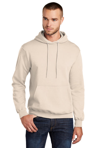 Port & Company PC78H/PC78HT Mens Core Pill Resistant Fleece Hooded Sweatshirt Hoodie w/ Pouch Pocket Natural Model Front