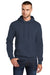 Port & Company PC78H/PC78HT Mens Core Pill Resistant Fleece Hooded Sweatshirt Hoodie w/ Pouch Pocket Navy Blue Model Front