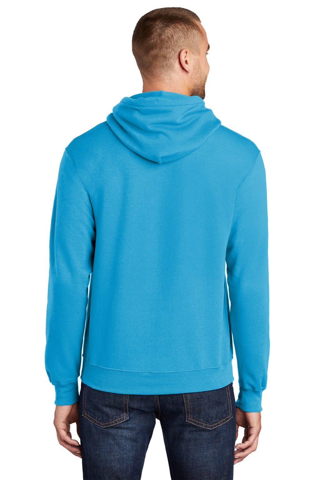 Port & Company PC78H/PC78HT Mens Core Pill Resistant Fleece Hooded Sweatshirt Hoodie w/ Pouch Pocket Neon Blue Model Back