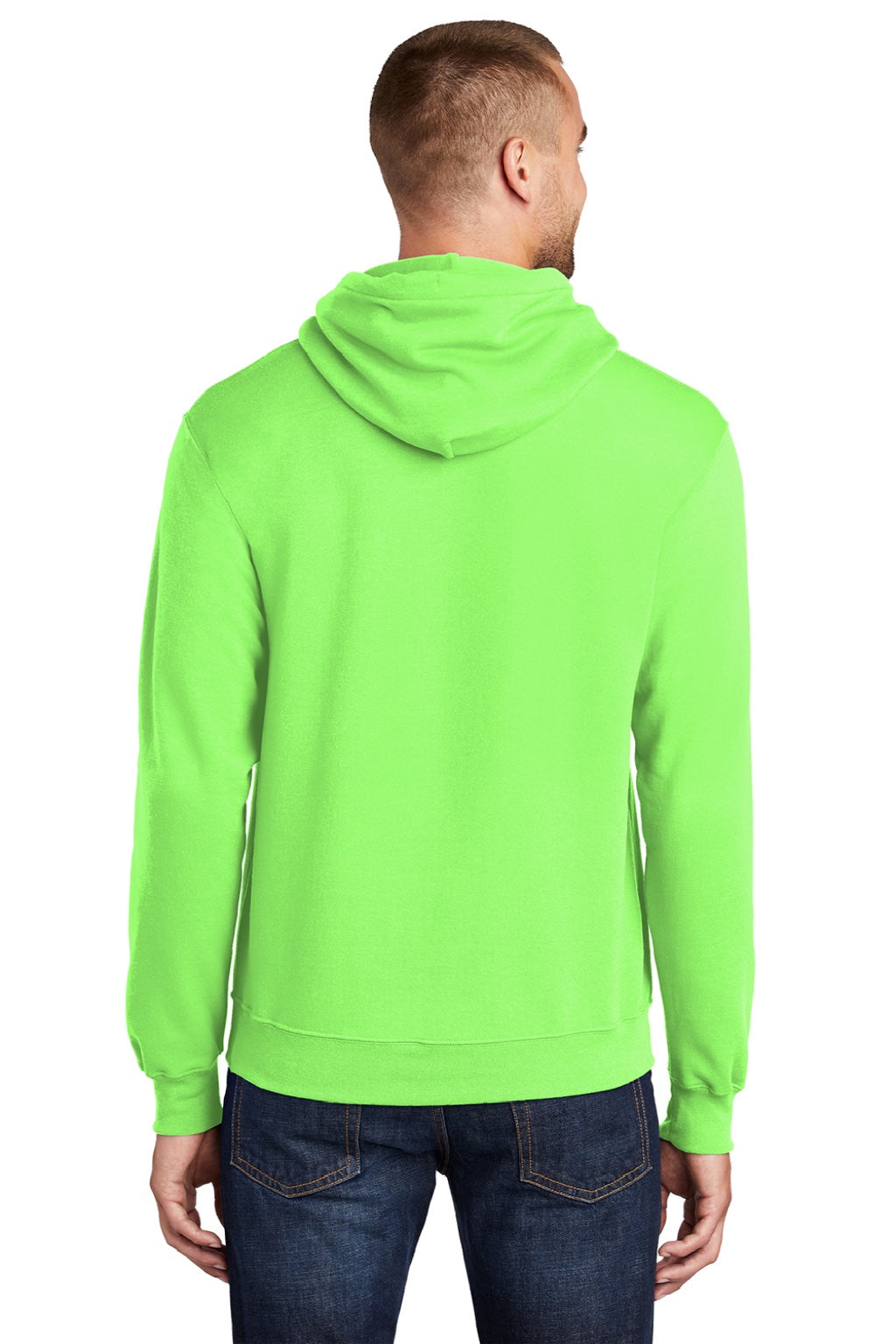 Port & Company PC78H/PC78HT Mens Core Pill Resistant Fleece Hooded Sweatshirt Hoodie w/ Pouch Pocket Neon Green Model Back
