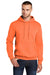 Port & Company PC78H/PC78HT Mens Core Pill Resistant Fleece Hooded Sweatshirt Hoodie w/ Pouch Pocket Neon Orange Model Front