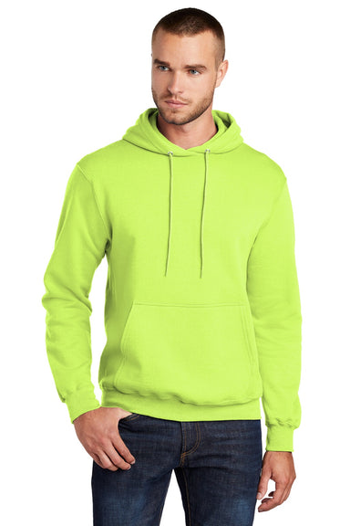 Port & Company PC78H/PC78HT Mens Core Pill Resistant Fleece Hooded Sweatshirt Hoodie w/ Pouch Pocket Neon Yellow Model Front