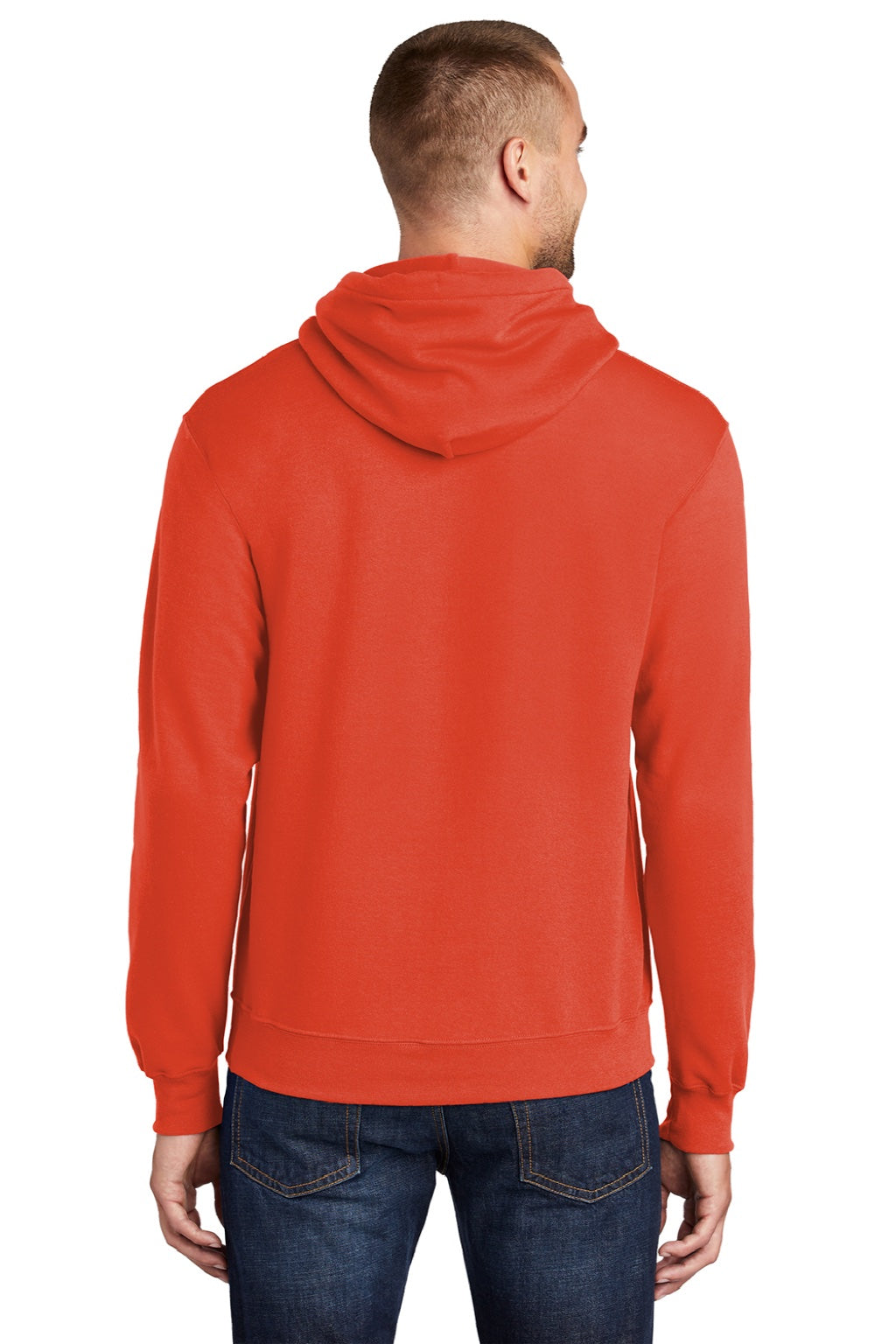Port & Company PC78H/PC78HT Mens Core Pill Resistant Fleece Hooded Sweatshirt Hoodie w/ Pouch Pocket Orange Model Back