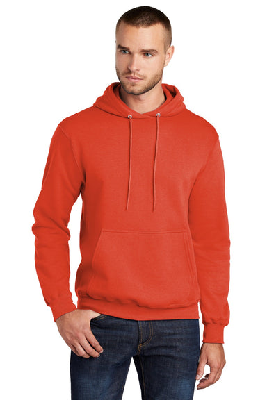 Port & Company PC78H/PC78HT Mens Core Pill Resistant Fleece Hooded Sweatshirt Hoodie w/ Pouch Pocket Orange Model Front