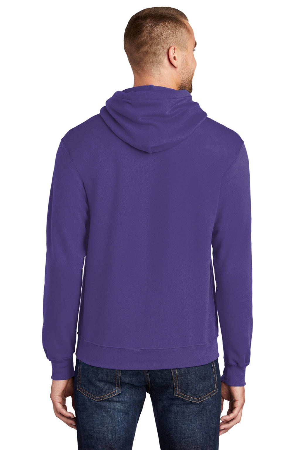 Port & Company PC78H/PC78HT Mens Core Pill Resistant Fleece Hooded Sweatshirt Hoodie w/ Pouch Pocket Purple Model Back