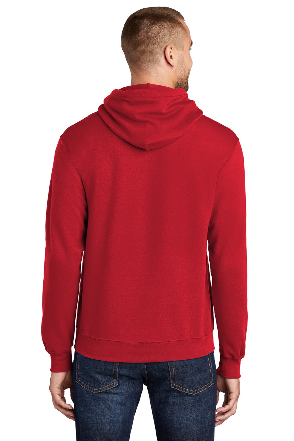 Port & Company PC78H/PC78HT Mens Core Pill Resistant Fleece Hooded Sweatshirt Hoodie w/ Pouch Pocket Red Model Back