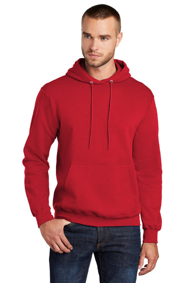 Port & Company PC78H/PC78HT Mens Core Pill Resistant Fleece Hooded Sweatshirt Hoodie w/ Pouch Pocket Red Model Front