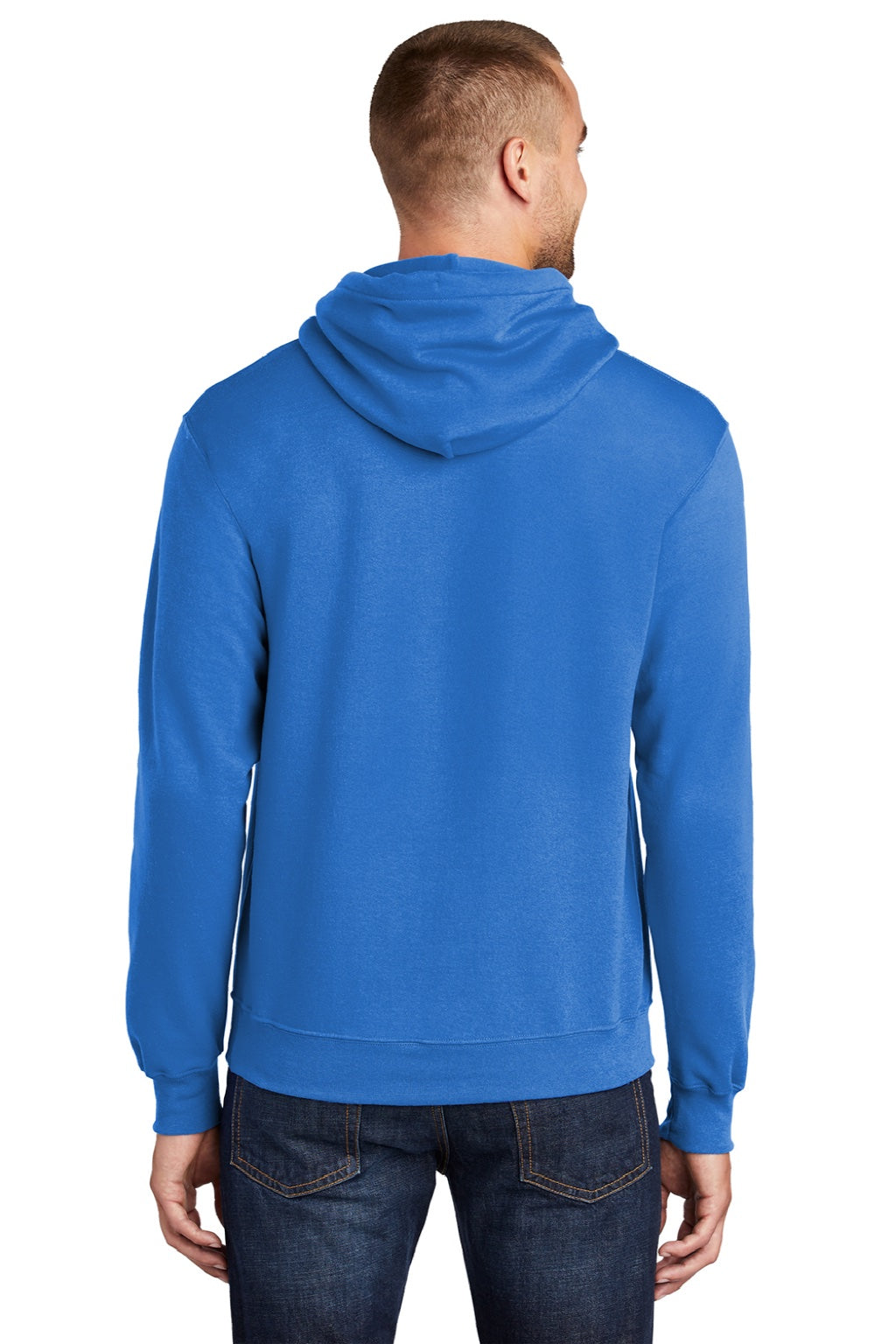 Port & Company PC78H/PC78HT Mens Core Pill Resistant Fleece Hooded Sweatshirt Hoodie w/ Pouch Pocket Royal Blue Model Back