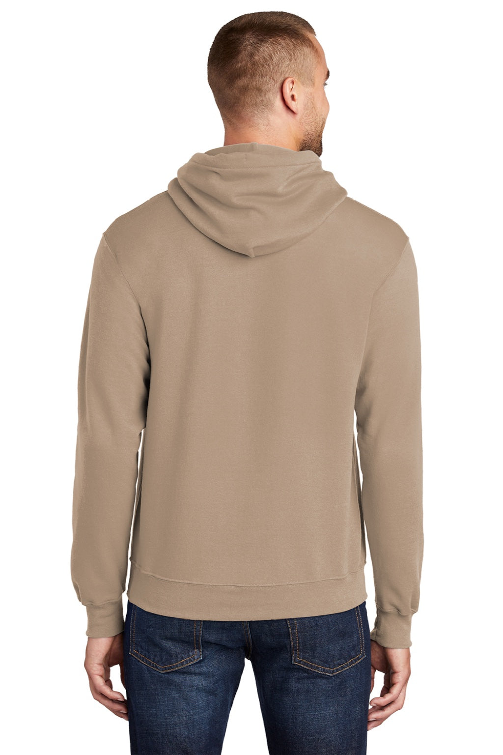 Port & Company PC78H/PC78HT Mens Core Pill Resistant Fleece Hooded Sweatshirt Hoodie w/ Pouch Pocket Sand Brown Model Back