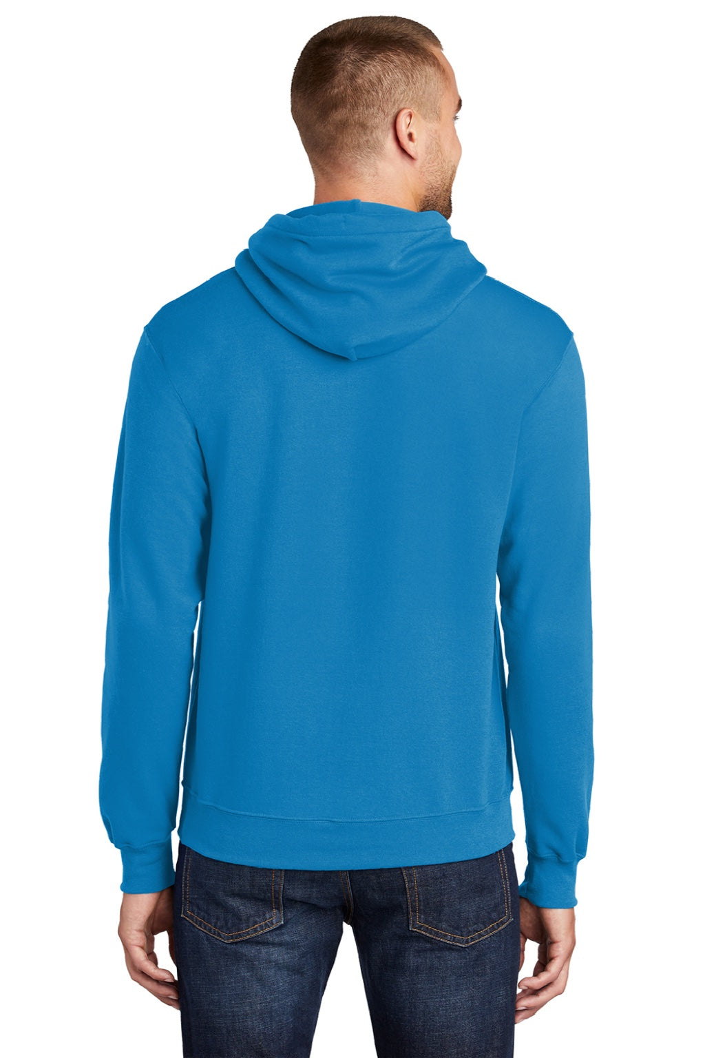 Port & Company PC78H/PC78HT Mens Core Pill Resistant Fleece Hooded Sweatshirt Hoodie w/ Pouch Pocket Sapphire Blue Model Back