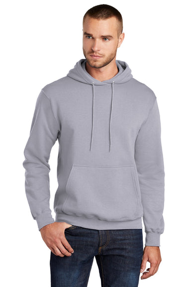 Port & Company PC78H/PC78HT Mens Core Pill Resistant Fleece Hooded Sweatshirt Hoodie w/ Pouch Pocket Silver Grey Model Front