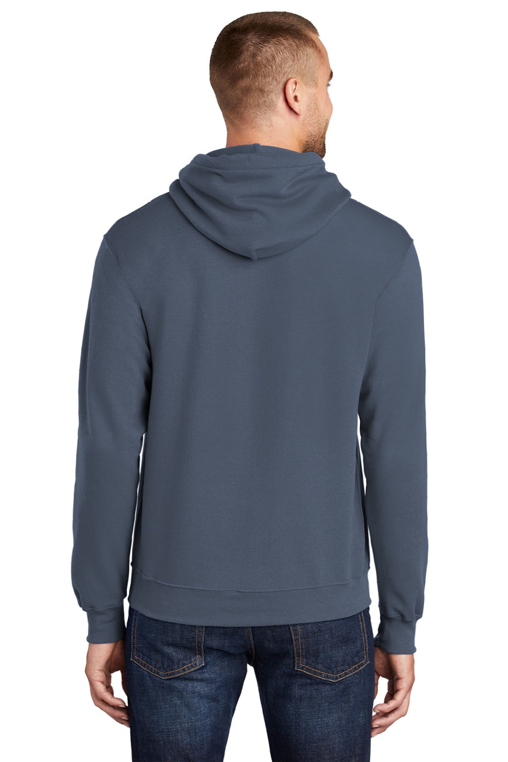 Port & Company PC78H/PC78HT Mens Core Pill Resistant Fleece Hooded Sweatshirt Hoodie w/ Pouch Pocket Steel Blue Model Back