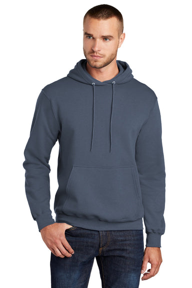 Port & Company PC78H/PC78HT Mens Core Pill Resistant Fleece Hooded Sweatshirt Hoodie w/ Pouch Pocket Steel Blue Model Front