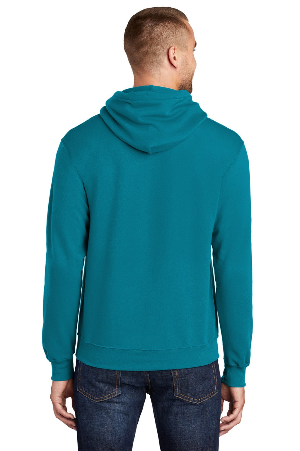 Port & Company PC78H/PC78HT Mens Core Pill Resistant Fleece Hooded Sweatshirt Hoodie w/ Pouch Pocket Teal Green Model Back