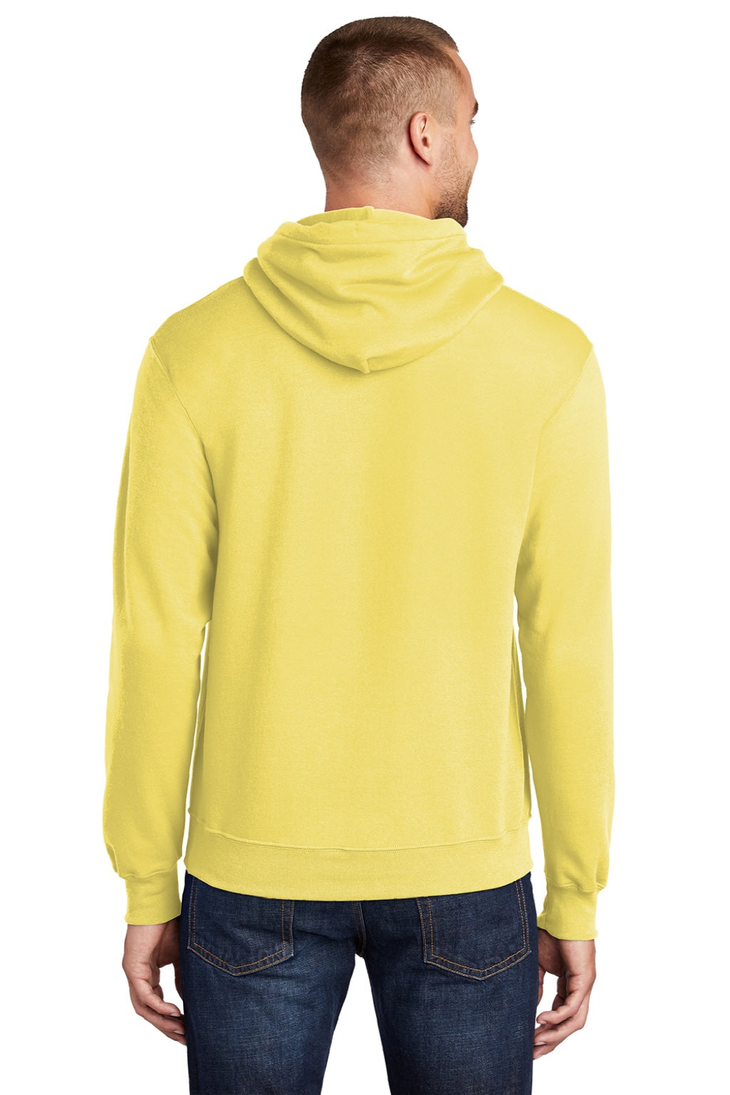 Port & Company PC78H/PC78HT Mens Core Pill Resistant Fleece Hooded Sweatshirt Hoodie w/ Pouch Pocket Yellow Model Back