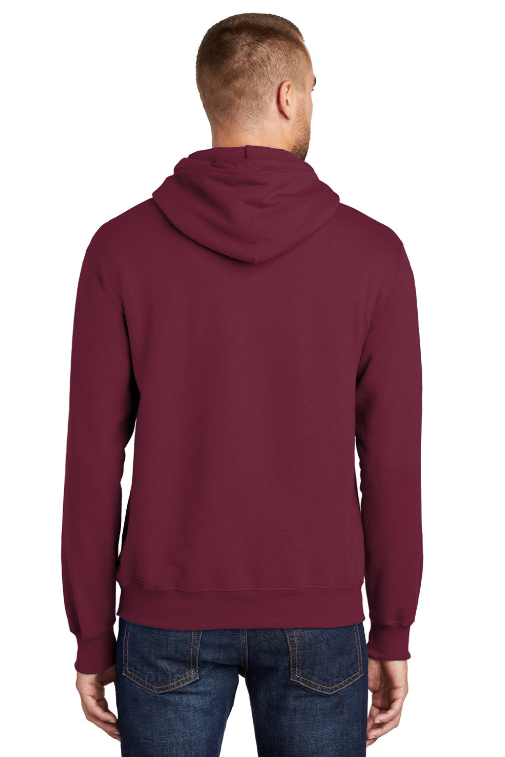 Port & Company PC90H/PC90HT Mens Essential Pill Resistant Fleece Hooded Sweatshirt Hoodie w/ Pouch Pocket Cardinal Red Model Back