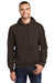 Port & Company PC90H/PC90HT Mens Essential Pill Resistant Fleece Hooded Sweatshirt Hoodie w/ Pouch Pocket Dark Chocolate Brown Model Front