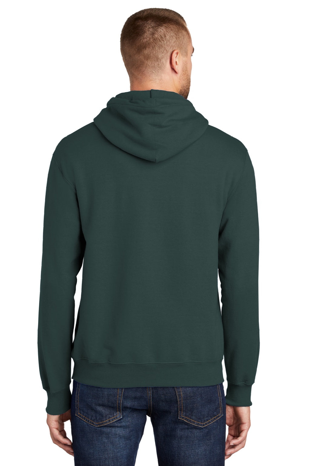 Port & Company PC90H/PC90HT Mens Essential Pill Resistant Fleece Hooded Sweatshirt Hoodie w/ Pouch Pocket Dark Green Model Back