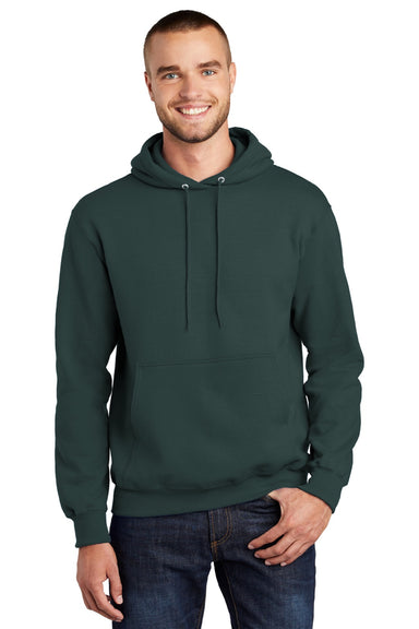 Port & Company PC90H/PC90HT Mens Essential Pill Resistant Fleece Hooded Sweatshirt Hoodie w/ Pouch Pocket Dark Green Model Front
