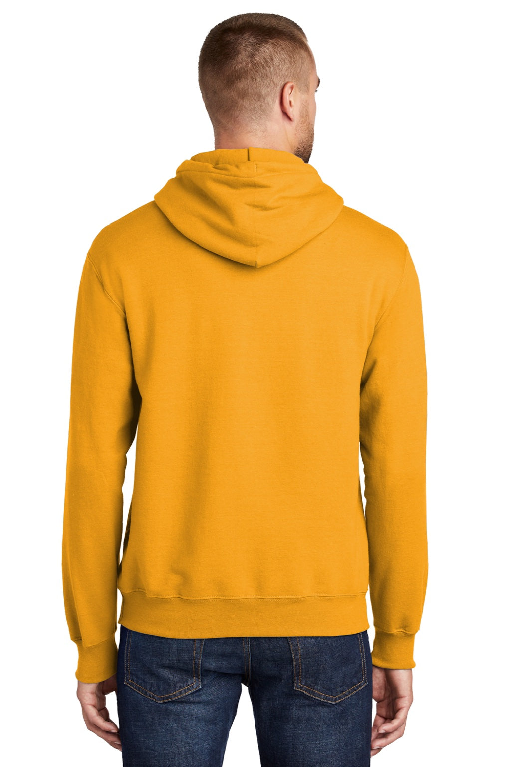 Port & Company PC90H/PC90HT Mens Essential Pill Resistant Fleece Hooded Sweatshirt Hoodie w/ Pouch Pocket Gold Model Back