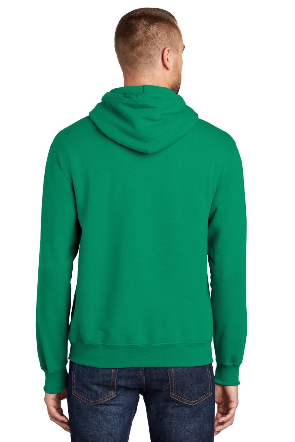 Port & Company PC90H/PC90HT Mens Essential Pill Resistant Fleece Hooded Sweatshirt Hoodie w/ Pouch Pocket Kelly Green Model Back